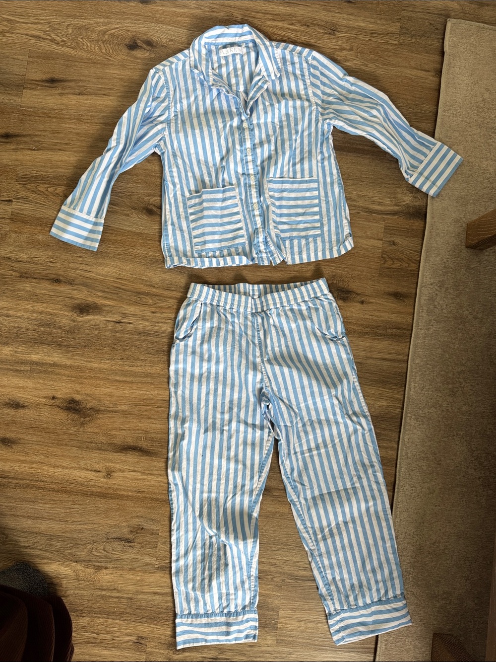 Women's Blue & White Striped Pajama Set - Classic Sleep Shirt & Pants